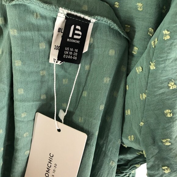 Bloomchic Womens Dress A Line Puff Sleeve Split Neck Smocked Green 14-16 - Picture 3 of 4